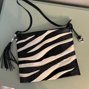 Brighton Leather Zebra Print Shoulder Bag